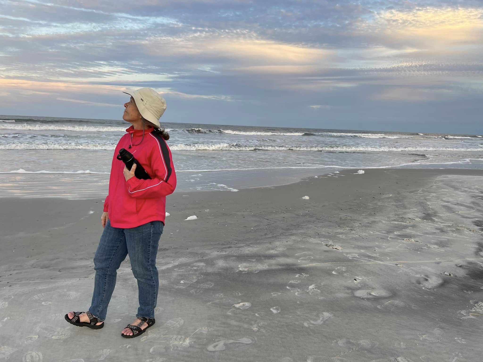 Nancy on the beach at sunset